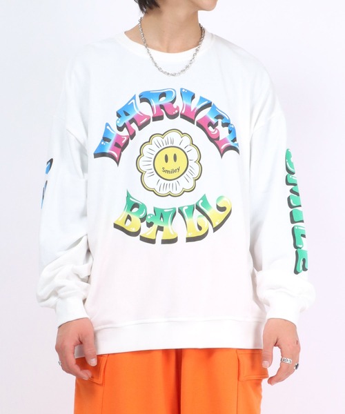 SMILEY FACE（スマイリーフェイス）の「SMILEY FACE（スマイリーフェイス）フラワースマイルモチーフ 袖プリント スウェットトップス メンズ レディース/トレーナープルオーバー（スウェット・メンズ・ホワイト/ブラック/ライトグリーン・M/L）」の9枚目の写真