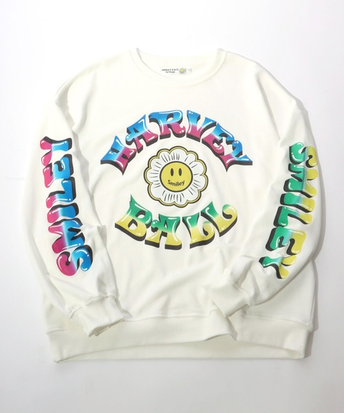 SMILEY FACE（スマイリーフェイス）の「SMILEY FACE（スマイリーフェイス）フラワースマイルモチーフ 袖プリント スウェットトップス メンズ レディース/トレーナープルオーバー（スウェット・メンズ・ホワイト/ブラック/ライトグリーン・M/L）」の4枚目の写真