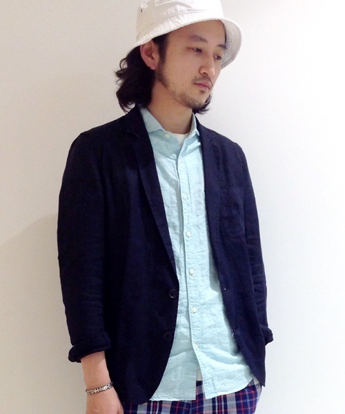 SHIPS JET BLUE（シップスジェットブルー）の「SHIPS JET BLUE(シップス ジェットブルー): リネン 7スリーブ シャツジャケット （シャツ/ブラウス・メンズ・ブルー/ネイビー/オリーブ・SMALL/LARGE/MEDIUM）」の2枚目の写真