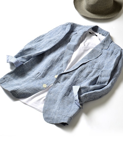 SHIPS JET BLUE（シップスジェットブルー）の「SHIPS JET BLUE(シップス ジェットブルー): リネン 7スリーブ シャツジャケット （シャツ/ブラウス・メンズ・ブルー/ネイビー/オリーブ・SMALL/LARGE/MEDIUM）」の3枚目の写真