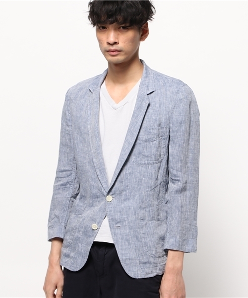 SHIPS JET BLUE（シップスジェットブルー）の「SHIPS JET BLUE(シップス ジェットブルー): リネン 7スリーブ シャツジャケット （シャツ/ブラウス・メンズ・ブルー/ネイビー/オリーブ・SMALL/LARGE/MEDIUM）」の4枚目の写真