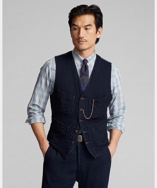 現行モデル 定価8万4千円 RRL インディゴ ヘリンボーン ベスト S インディゴ ヘリンボーン ベスト（ベスト）｜RRL（ダブル アール エル