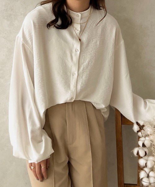 apres jour clair（アプレジュールクレア）の「【apres jour clair】袖ボリュームバンドカラーシャツ【ZOZOTOWN限定アイテム】（シャツ/ブラウス・レディース・ベージュ/モカ/ピンクベージュ/オフホワイト/アイボリー・フリー/X-LARGE）」の7枚目の写真