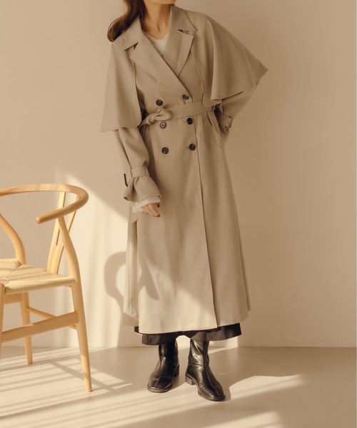 【美品】Theory ロングコート ケープコート 2way ダブル ポンチョ DRESS+ トレンチコート コート ロングコート ケープ 膝下丈 2way