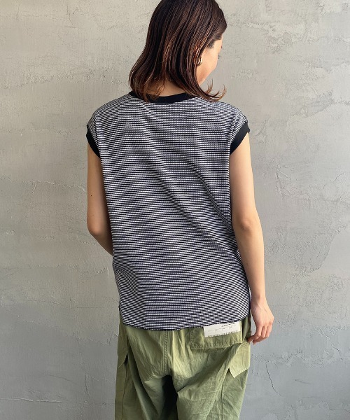 tシャツ 無地×ボーダーコンビ　ノースリP/O レディース tシャツ 無地×ボーダーコンビ ノースリP/O レディース
