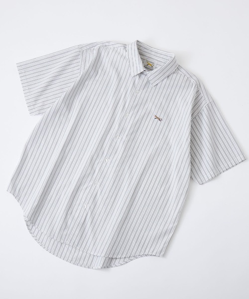 PENNEYS(ぺニーズ)の「PENNEYS/ペニーズ 別注 THE FOX ロゴ ワッペン刺繍 オーバーサイズ ブロード レギュラーカラー 半袖シャツ(シャツ/ブラウス・レディース・サックスブルー/ネイビー/グレー系/ベージュ系/ネイビー系/ピンク系/ホワイト/ライトブルー/ブラック系1/グリーン系/ブラック系・M/L)」の12枚目の写真