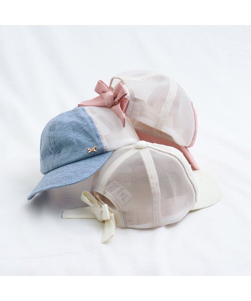 apres les cours（アプレレクール）の「GIRLSうしろリボンメッシュキャップ（ハット・キッズ・サックスブルー/アイボリー/ピンク・50/58/54）」の6枚目の写真