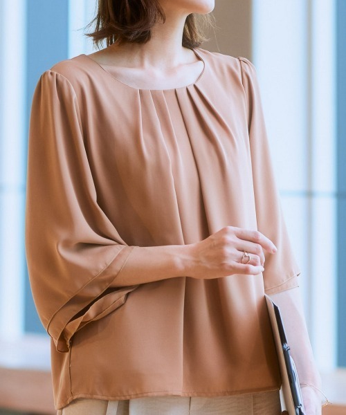 シャツ/ブラウス(長袖/七分) TODAYFUL - Amiur   airy open shoulder puff sleeve とろみシフォンエアリー7分袖トップス（シャツ/ブラウス