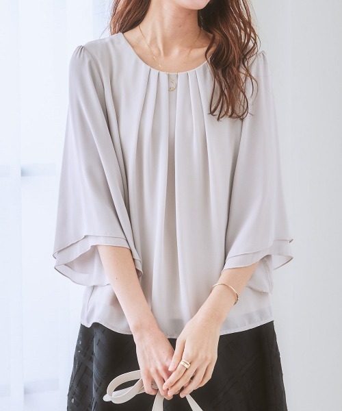 とろみシフォンエアリー7分袖トップス（シャツ/ブラウス