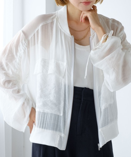 Meli rich（メリーリッチ）の「シアー袖ドロストMA-1（MA-1・レディース・ブラック/オフホワイト・FREE）」の2枚目の写真