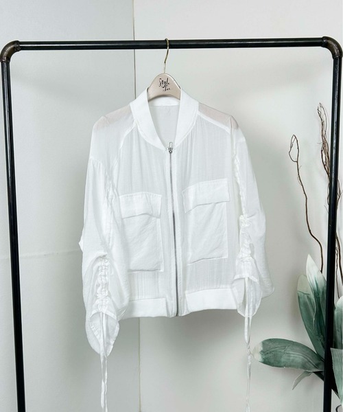 Meli rich（メリーリッチ）の「シアー袖ドロストMA-1（MA-1・レディース・ブラック/オフホワイト・FREE）」の3枚目の写真