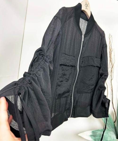 Meli rich（メリーリッチ）の「シアー袖ドロストMA-1（MA-1・レディース・ブラック/オフホワイト・FREE）」の14枚目の写真