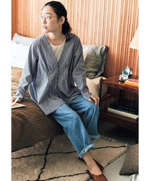 【セール】ａｎｄ ｍｙｅｒａ ストライプのオーバーブラウス（シャツ/ブラウス）｜and myera（アンド マイラ）