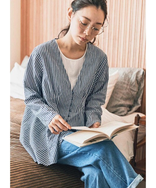 【セール】ａｎｄ ｍｙｅｒａ ストライプのオーバーブラウス（シャツ/ブラウス）｜and myera（アンド マイラ）