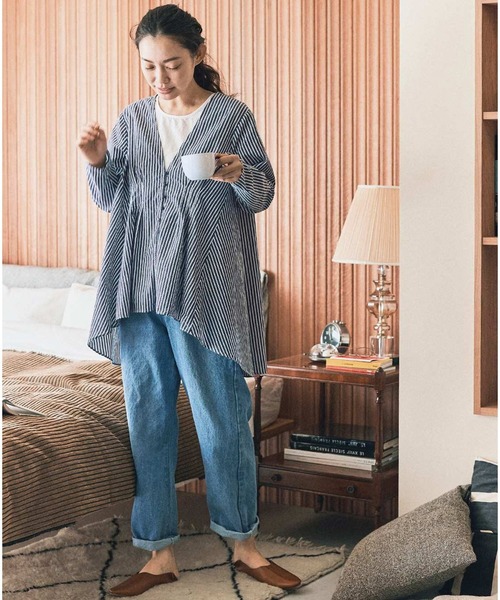 【セール】ａｎｄ ｍｙｅｒａ ストライプのオーバーブラウス（シャツ/ブラウス）｜and myera（アンド マイラ）