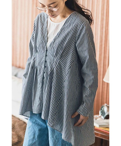 【セール】ａｎｄ ｍｙｅｒａ ストライプのオーバーブラウス（シャツ/ブラウス）｜and myera（アンド マイラ）