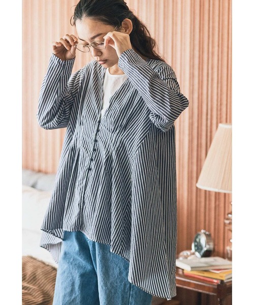 【セール】ａｎｄ ｍｙｅｒａ ストライプのオーバーブラウス（シャツ/ブラウス）｜and myera（アンド マイラ）