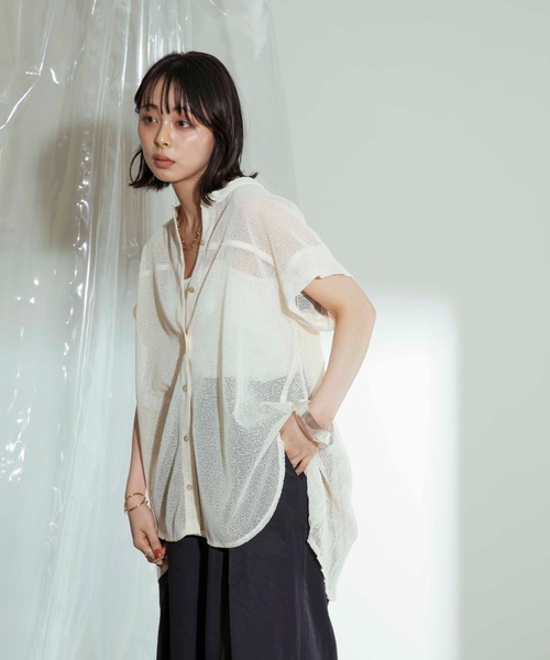 【タグ付新品】Eimee Law バックプリーツメッシュブラウス バックプリーツメッシュブラウス（シャツ/ブラウス）｜Eimee Law