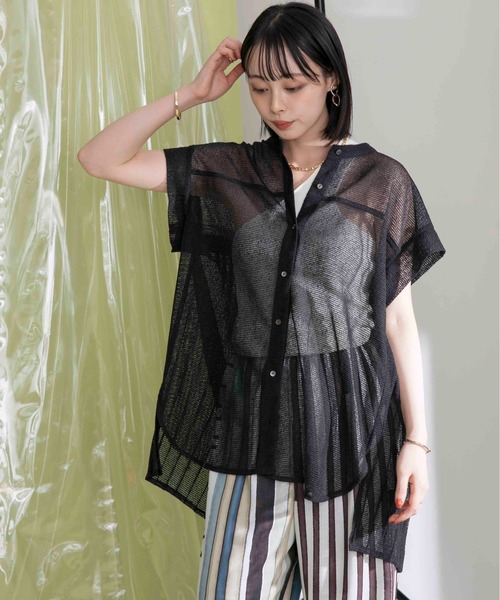 【タグ付新品】Eimee Law バックプリーツメッシュブラウス バックプリーツメッシュブラウス（シャツ/ブラウス）｜Eimee Law