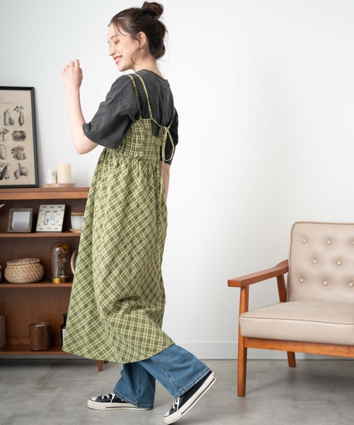 WEGO（ウィゴー）の「WEGO/バイアスチェックシャーリングキャミワンピース（ワンピース・レディース・ベージュ系その他2/グリーン系その他2・FREE）」の5枚目の写真