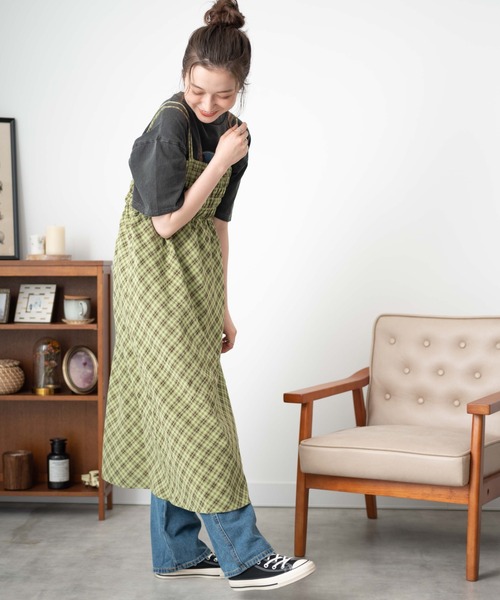 WEGO（ウィゴー）の「WEGO/バイアスチェックシャーリングキャミワンピース（ワンピース・レディース・ベージュ系その他2/グリーン系その他2・FREE）」の3枚目の写真