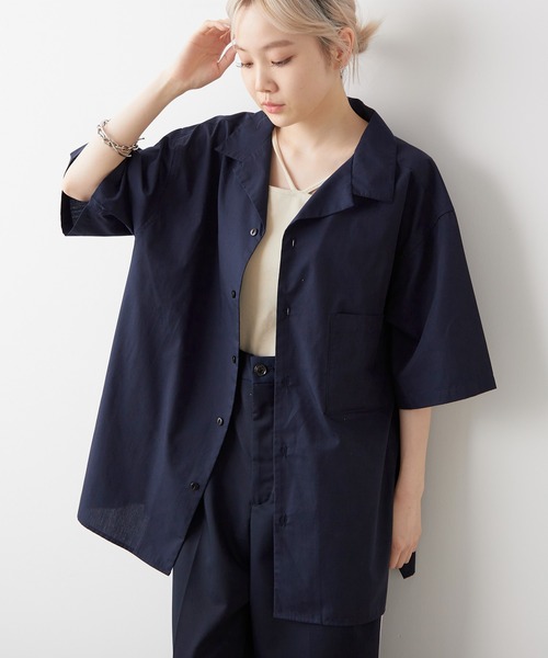 WHIMSIC（ウィムジック）の「【UNISEX】オープンカラーシャツ（シャツ/ブラウス・メンズ・ネイビー/ブラック/アイボリー/ブルー・FREE）」の3枚目の写真