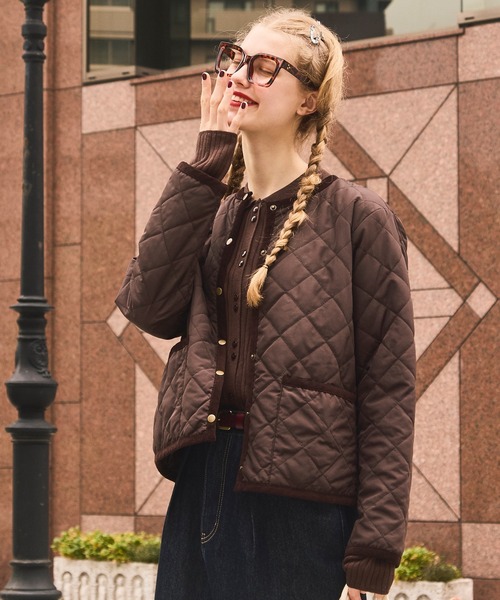 セール】2way ダイヤキルトノーカラージャケット/インナーブルゾン