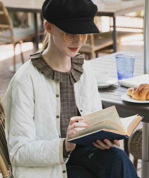 BONLECILL（ボンルシール）の「2way ダイヤキルトノーカラージャケット/インナーブルゾン（ノーカラージャケット・レディース・カーキ/アイボリー系1/アイボリー/ブラック/ブラウン系1/ブラウン/ネイビー・FREE）」の22枚目の写真