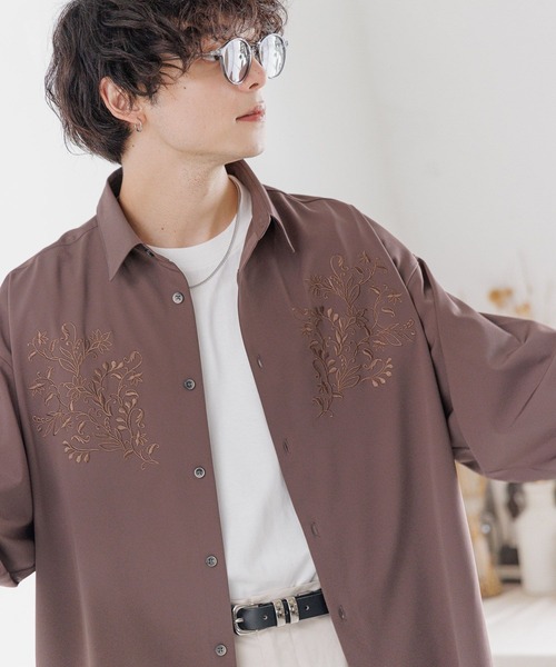 RAGEBLUE（レイジブルー）の「【LUXURY+EASY】LOOSE FLOWER EMBROIDERY SHIRTS /ラグイージーフラワー刺繍シャツ（シャツ/ブラウス・メンズ・ホワイト/ブラック/ブラウン/グレー・SMALL/MEDIUM/LARGE）」の4枚目の写真