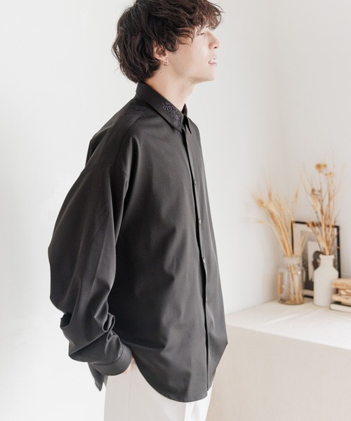 RAGEBLUE（レイジブルー）の「【LUXURY+EASY】LOOSE FLOWER EMBROIDERY SHIRTS /ラグイージーフラワー刺繍シャツ（シャツ/ブラウス・メンズ・ホワイト/ブラック/ブラウン/グレー・SMALL/MEDIUM/LARGE）」の18枚目の写真