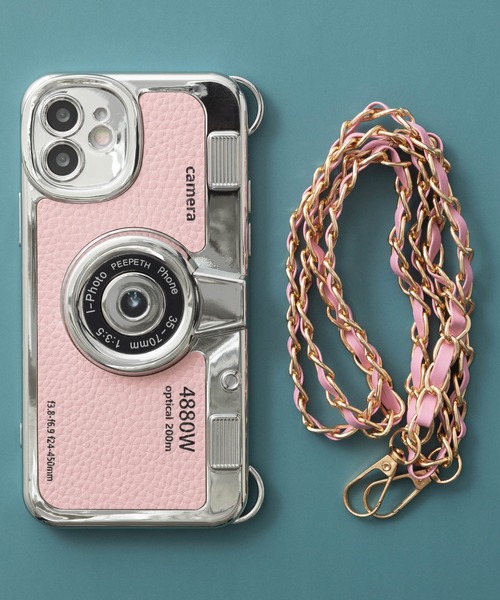 セール】iPhoneケース カバー カメラデザイン チェーンストラップ付