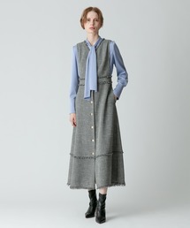 allureville | ノンウールツイードフリンジフレアワンピース(ワンピース)