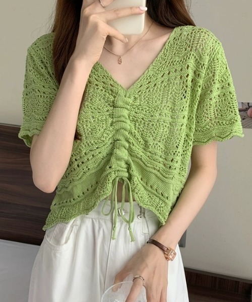.KOM(ドットコム)の「A'GEM/9 × .kom『.kom/ドットケーオーエム』編みトップス(ニット/セーター・レディース・アイボリー/ライトピンク/ベージュ/ブラック/グリーン・FREE)」の9枚目の写真