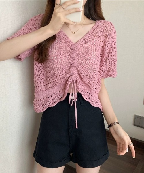 .KOM(ドットコム)の「A'GEM/9 × .kom『.kom/ドットケーオーエム』編みトップス(ニット/セーター・レディース・アイボリー/ライトピンク/ベージュ/ブラック/グリーン・FREE)」の12枚目の写真