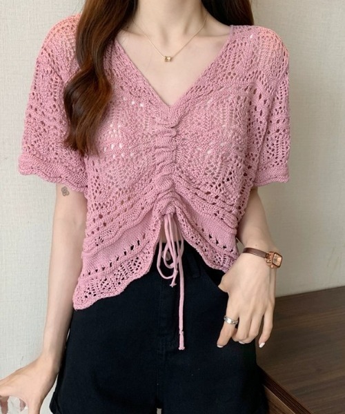 .KOM(ドットコム)の「A'GEM/9 × .kom『.kom/ドットケーオーエム』編みトップス(ニット/セーター・レディース・アイボリー/ライトピンク/ベージュ/ブラック/グリーン・FREE)」の10枚目の写真