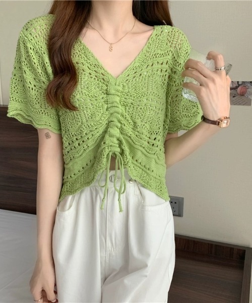 .KOM(ドットコム)の「A'GEM/9 × .kom『.kom/ドットケーオーエム』編みトップス(ニット/セーター・レディース・アイボリー/ライトピンク/ベージュ/ブラック/グリーン・FREE)」の14枚目の写真