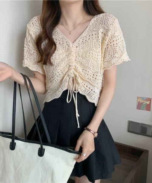 .KOM(ドットコム)の「A'GEM/9 × .kom『.kom/ドットケーオーエム』編みトップス(ニット/セーター・レディース・アイボリー/ライトピンク/ベージュ/ブラック/グリーン・FREE)」の15枚目の写真
