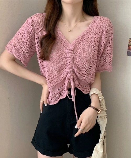 .KOM(ドットコム)の「A'GEM/9 × .kom『.kom/ドットケーオーエム』編みトップス(ニット/セーター・レディース・アイボリー/ライトピンク/ベージュ/ブラック/グリーン・FREE)」の13枚目の写真