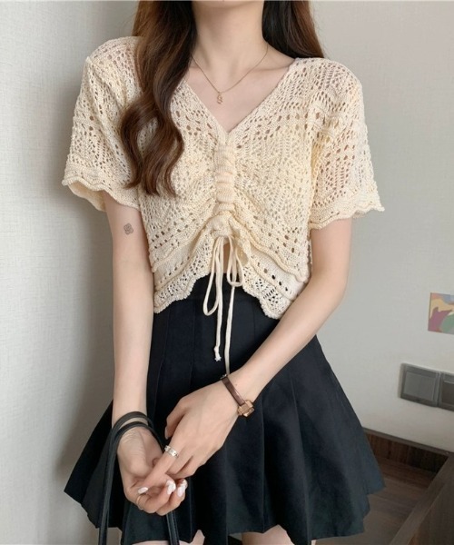 .KOM(ドットコム)の「A'GEM/9 × .kom『.kom/ドットケーオーエム』編みトップス(ニット/セーター・レディース・アイボリー/ライトピンク/ベージュ/ブラック/グリーン・FREE)」の8枚目の写真