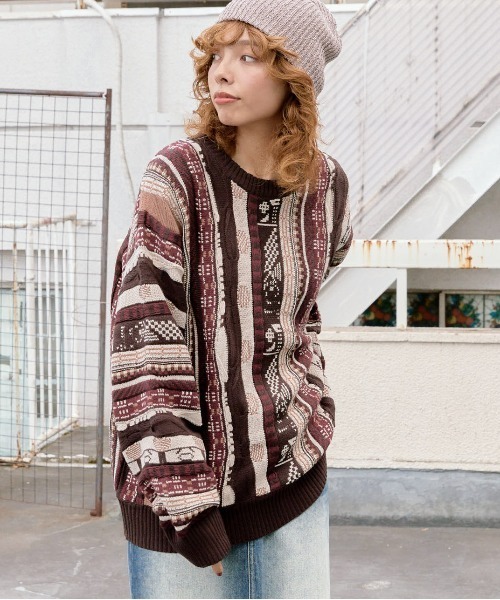 PBLIM（ページボーイリム）の「PBLIM/３Dマルチカラーニット（ニット/セーター・レディース・ブラウン系その他/ブラック系その他・FREE）」の6枚目の写真