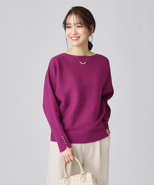 DRESKIP（ドレスキップ）の「◆【セットアップ可／洗える】上品でフェミニンな ドルマンニット【ここちイージー】（ニット/セーター・レディース・ブラック/イエロー系その他/サンドベージュ/パープル系/ブルー/オフホワイト・02/03）」の5枚目の写真