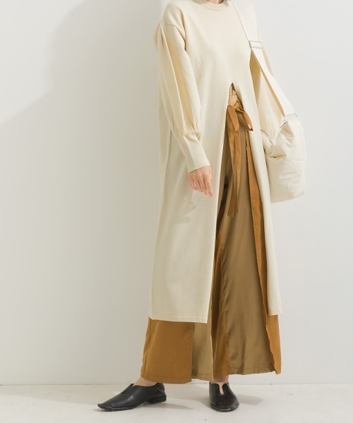 terrace(テラス)の「クロスファブリック×サテン クロスラップリボンサテンワイドパンツ(スラックス・レディース・チャコール/カーキ/ブラック/キャメル・MEDIUM)」の15枚目の写真