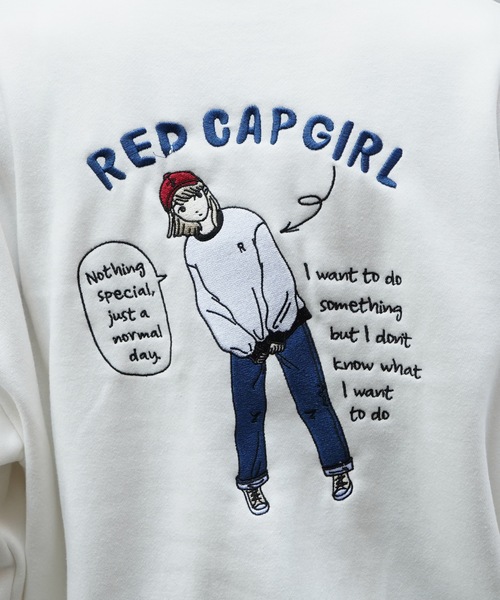 Red Cap Girl（レッドキャプガール）の「【RED CAP GIRL】イラストバックプリント刺繍 裏起毛プルオーバースウェット（スウェット・メンズ・グレー/ネイビー/チャコールグレー/カーキ/ホワイト/ブラック系その他/グレー系その他/ホワイト系その他・M/L）」の9枚目の写真