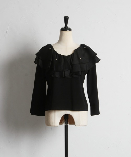 tocco closet(トッコ クローゼット)の「パール付きビックカラー切り替えカットプルオーバー【ZOZO限定カラーあり】(Tシャツ/カットソー・レディース・グレイッシュベージュ/ピンク/ブラック・M)」の6枚目の写真