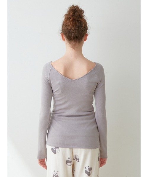 gelatopiqueグレー Vネック フリース パジャマ 上下セット