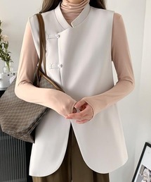 ベスト レディース 前開き ジレ ミドル丈 チャイナ風 ベスト トップス ノースリーブ ベスト 春 秋 黒 ジャケット チャイナボタン シンプル 羽織り 大きいサイズ ベスト レディース 前開き ジレ ミドル丈 チャイナ風 トップス