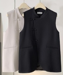 QtieFlash チャイナボタンストライプロングベスト QtieFlash