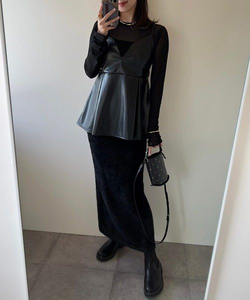 Bonjour Sagan(ボンジュールサガン)の「フェイクレザーペプラムビスチェキャミ(キャミソール・レディース・ブラウン/ブラック・FREE)」の5枚目の写真