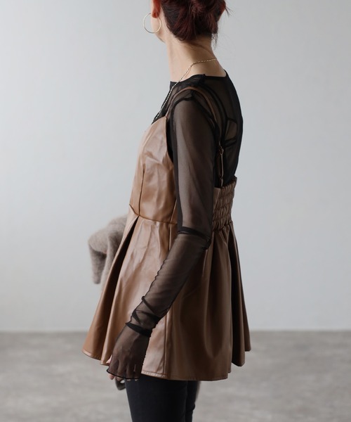 Bonjour Sagan(ボンジュールサガン)の「フェイクレザーペプラムビスチェキャミ(キャミソール・レディース・ブラウン/ブラック・FREE)」の20枚目の写真