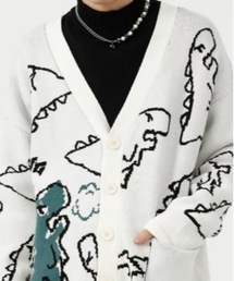 【BURNER Recommend Select】落書き恐竜イラスト カーディガン oku-tops-734512613842-38 U